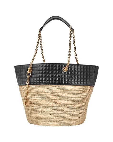 Medium Quilted Basket in raffia and calfskin 